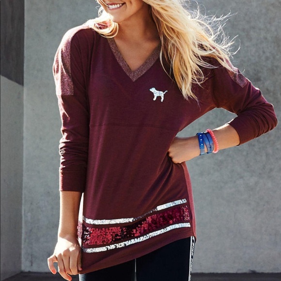 Pink Victoria’s Secret Bling V Neck Varsity Tee S - Picture 1 of 5